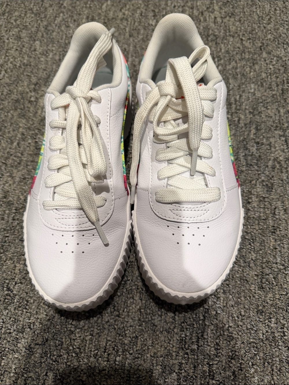 Puma White Low-Top Sneakers with Rainbow Stripe Detail